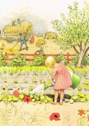 Elsa Beskow - Mdchen bei der Gartenarbeit