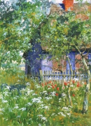 Elisabeth von Eicken - Katen in Ahrenshoop mit Tulpen