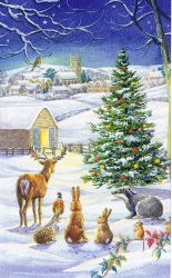 Audrey Tarrant - Schneelandschaft mit Christbaum und Tieren