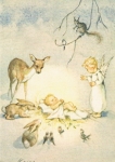 Postkarte Erica von Kager Engel füttert Tiere im Wald 